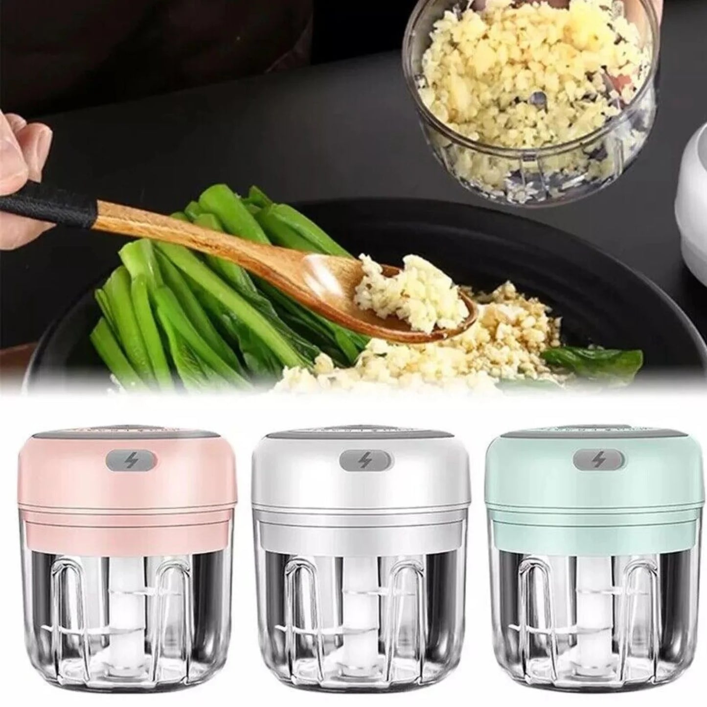 Electric Mini Food Chopper 300ML – USB Rechargeable Garlic, Onion & Meat Grinder (Portable One-Touch Processor)