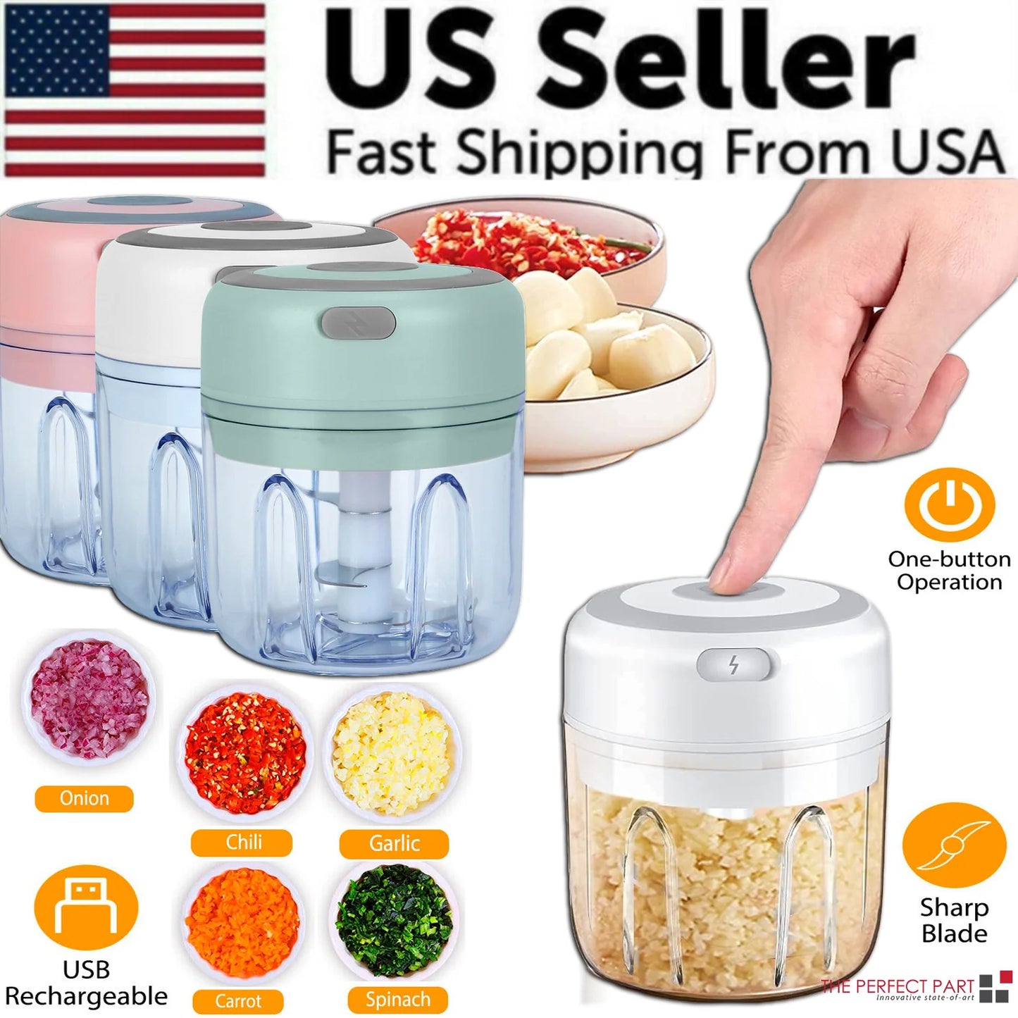 Electric Mini Food Chopper 300ML – USB Rechargeable Garlic, Onion & Meat Grinder (Portable One-Touch Processor)