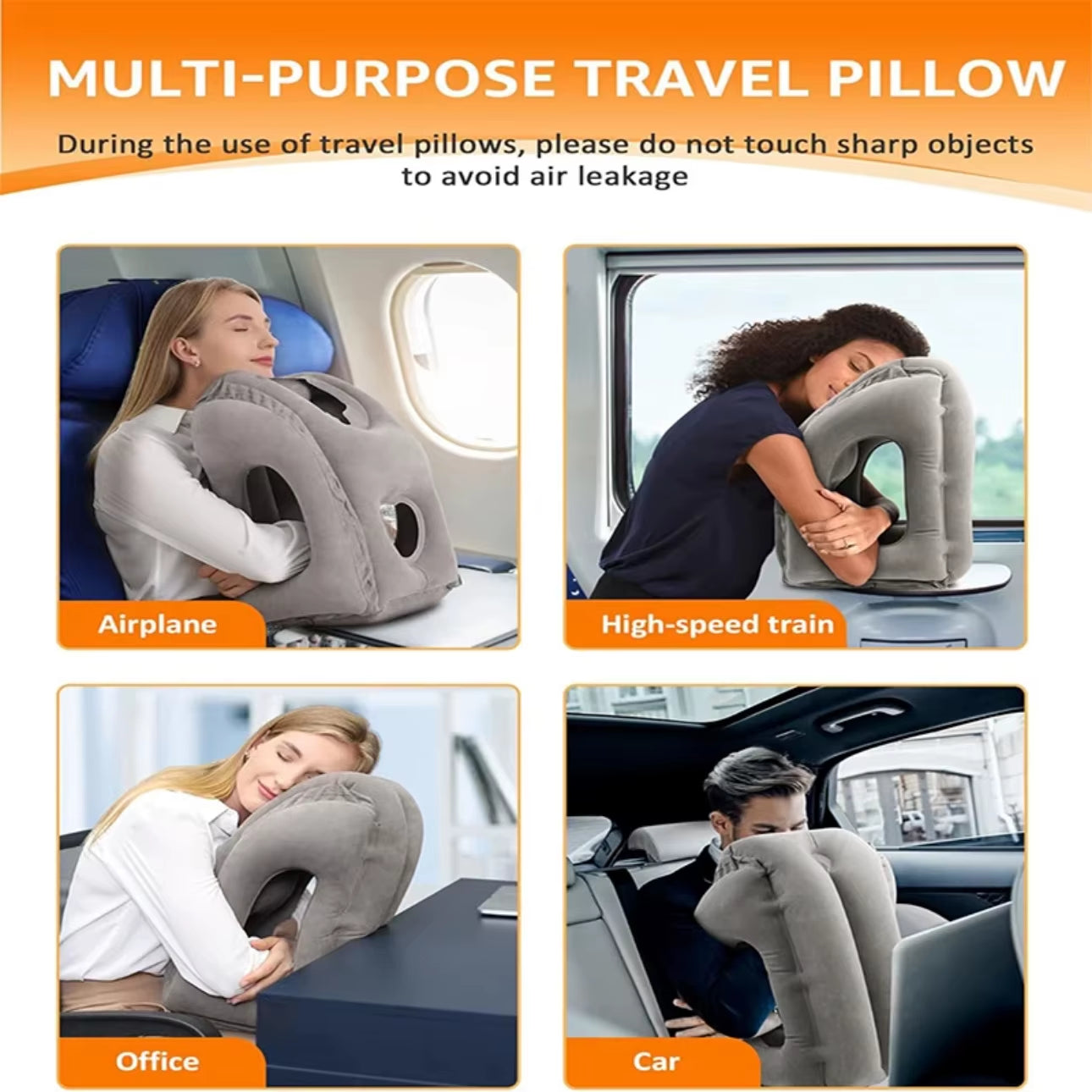 Inflatable Travel Neck Pillow with Chin Support – Portable Airplane Pillow for Comfortable Sleep Anywhere