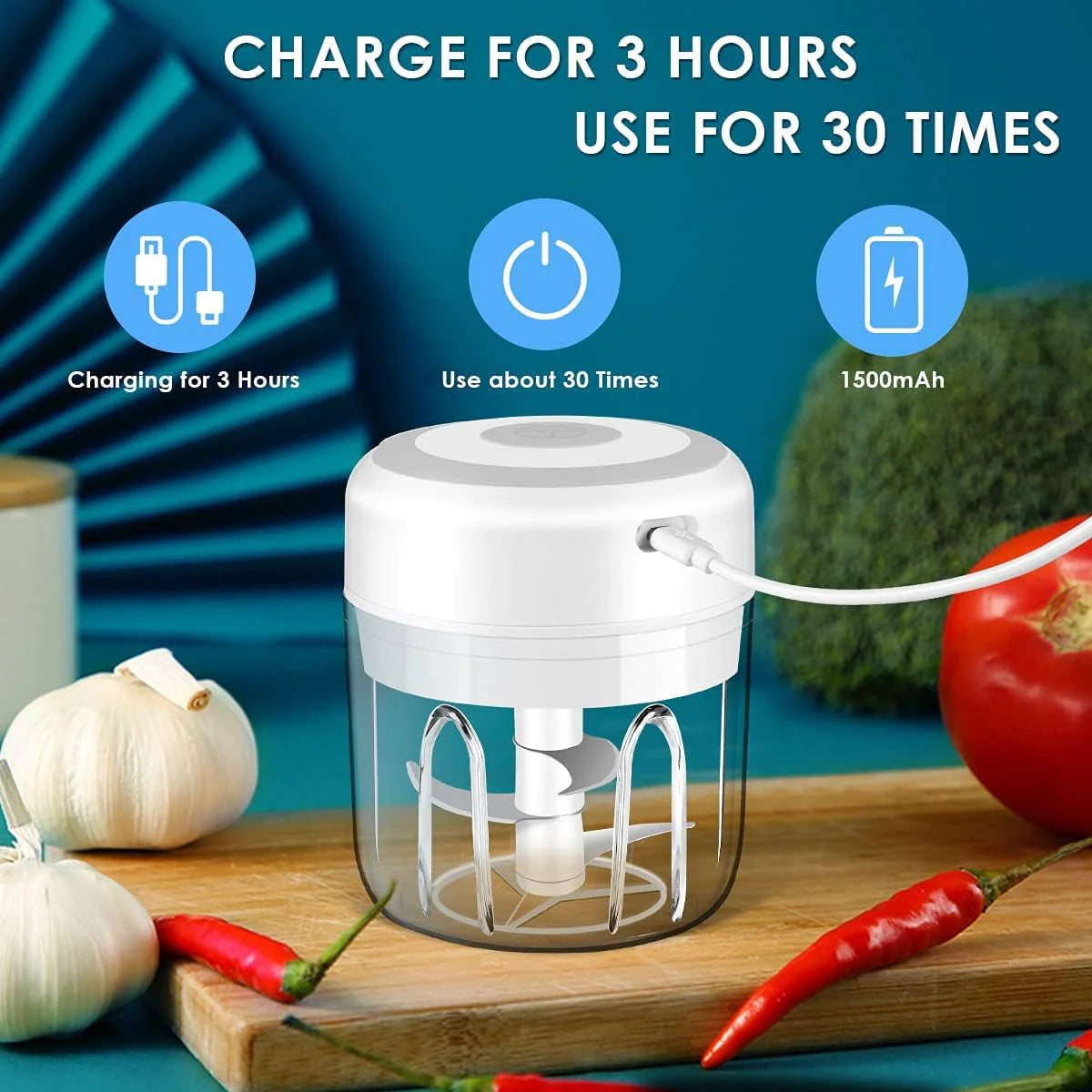 Electric Mini Food Chopper 300ML – USB Rechargeable Garlic, Onion & Meat Grinder (Portable One-Touch Processor)
