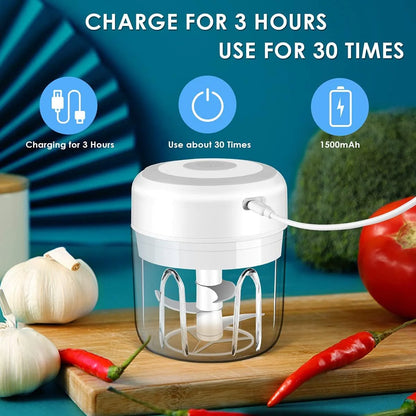 Electric Mini Food Chopper 300ML – USB Rechargeable Garlic, Onion & Meat Grinder (Portable One-Touch Processor)