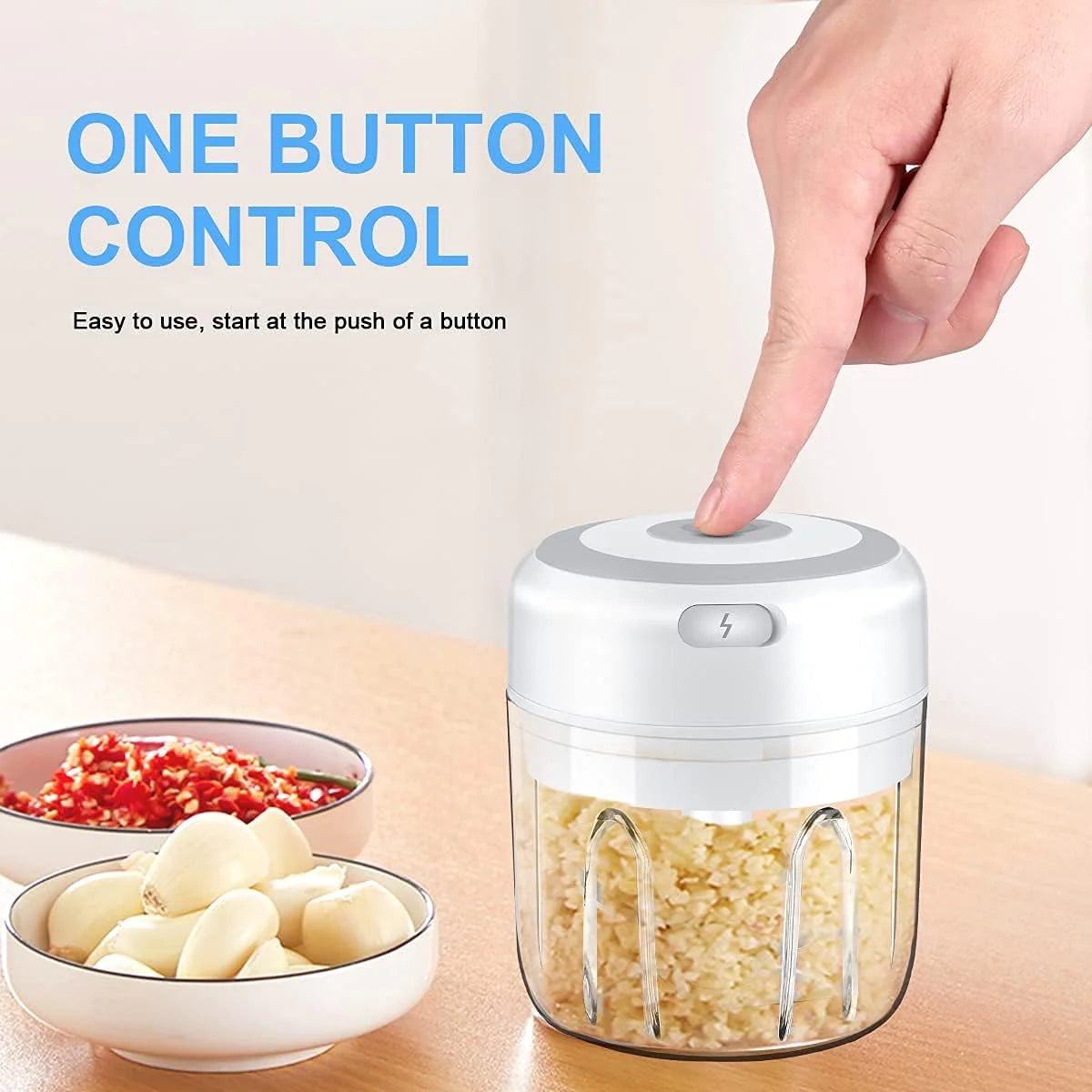 Electric Mini Food Chopper 300ML – USB Rechargeable Garlic, Onion & Meat Grinder (Portable One-Touch Processor)