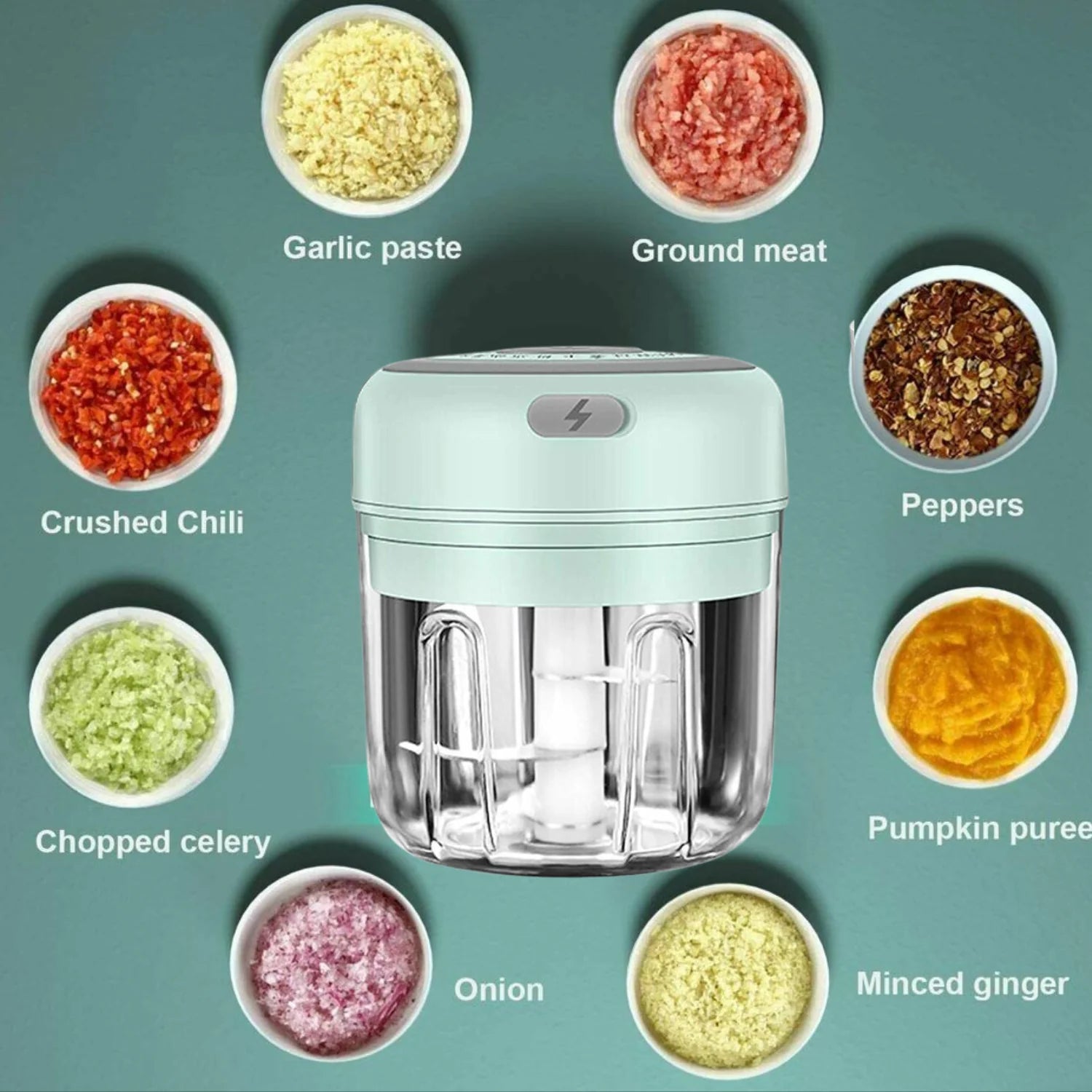 Electric Mini Food Chopper 300ML – USB Rechargeable Garlic, Onion & Meat Grinder (Portable One-Touch Processor)