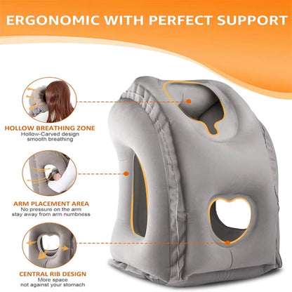 Inflatable Travel Neck Pillow with Chin Support – Portable Airplane Pillow for Comfortable Sleep Anywhere